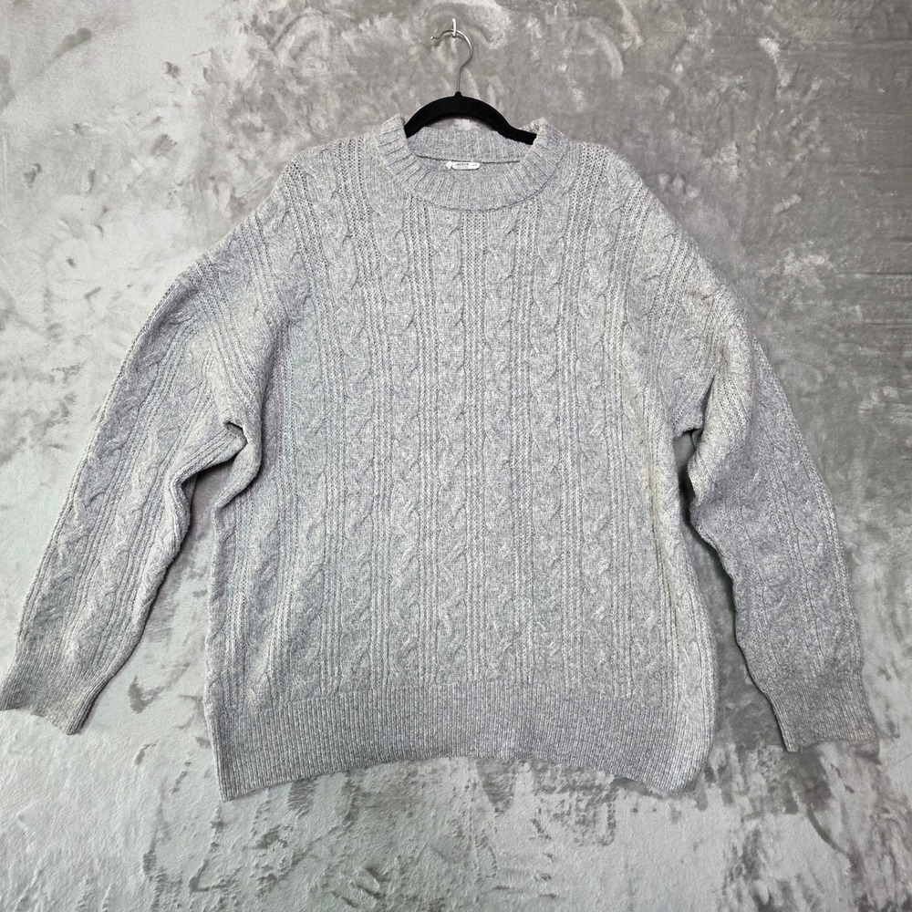 Ardene Grey Cable Knit Sweater Crew Neck Oversized Medium 4B-AP32426-09
